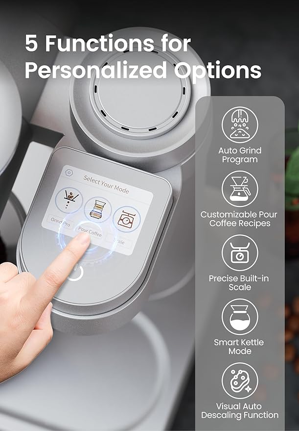 Gevi Máquina de café inteligente 4 en 1, cafetera de calentamiento rápido con molinillo integrado, ajuste de molienda de 51 pasos, modo barista automático, recetas personalizadas
