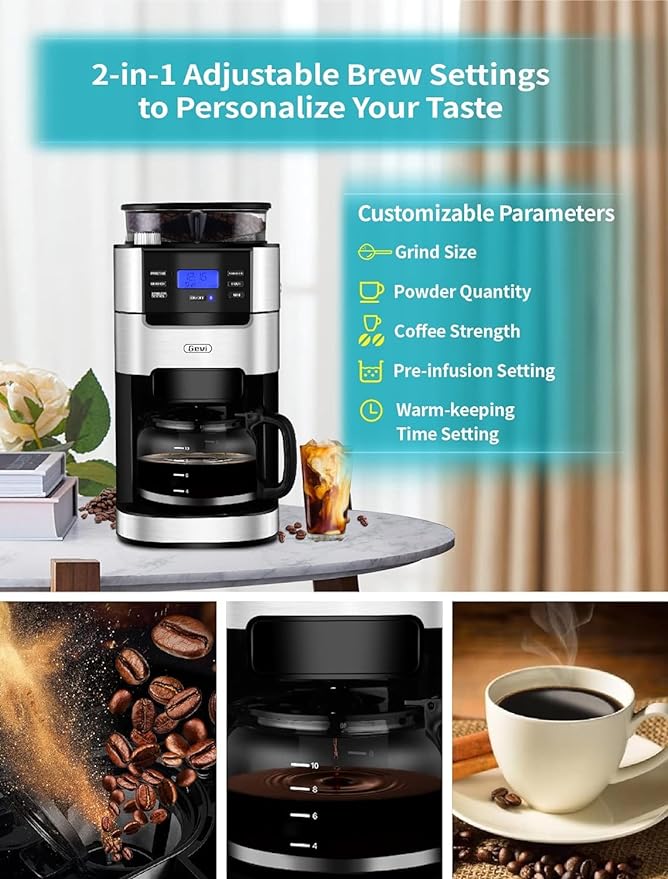 Cafetera probamable para moler y preparar 10 tazas