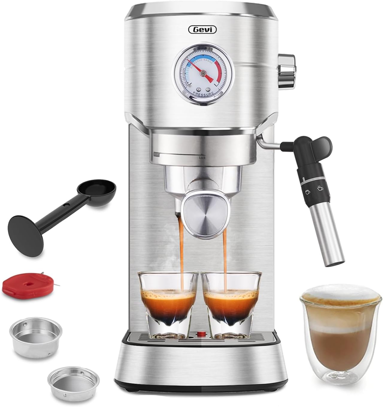 Gevi Máquinas de café expreso semiautomáticas de 20 bares, máquina de espresso profesional con espumador de leche