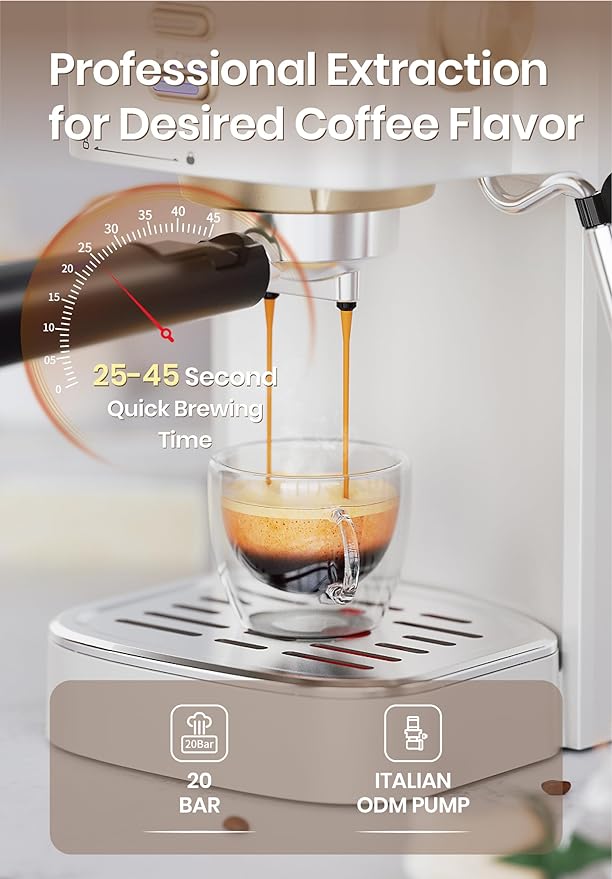 Gevi Máquina de espresso, máquina de capuchino de alta presión de 20 bar con varita de vapor, máquina de café expreso con espumador de leche para expreso, café expreso de cuppuccino, máquina de café