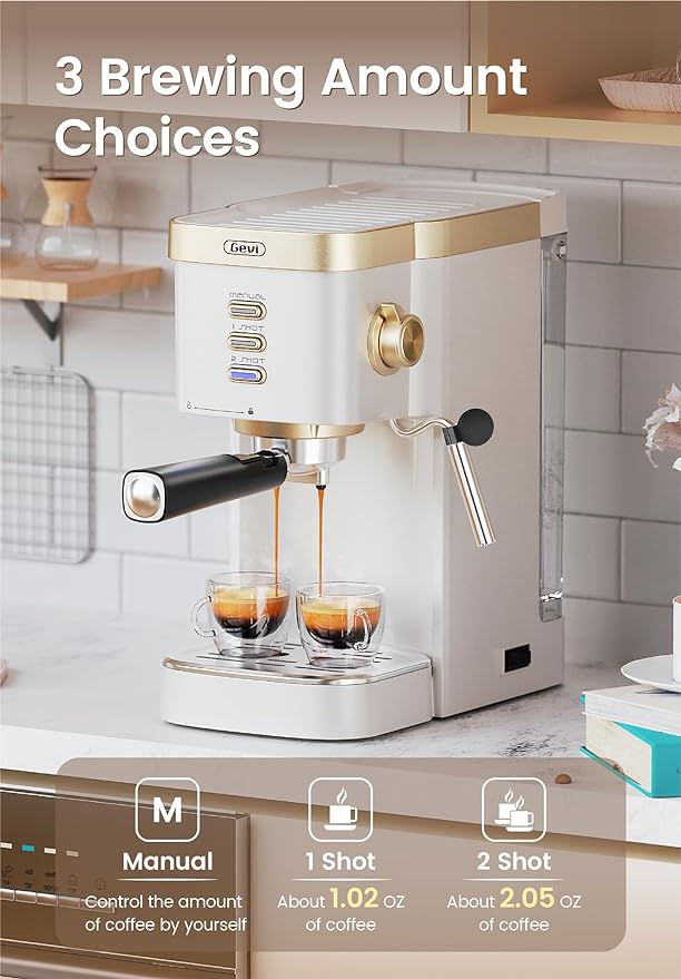 Gevi Máquina de espresso, máquina de capuchino de alta presión de 20 bar con varita de vapor, máquina de café expreso con espumador de leche para expreso, café expreso de cuppuccino, máquina de café