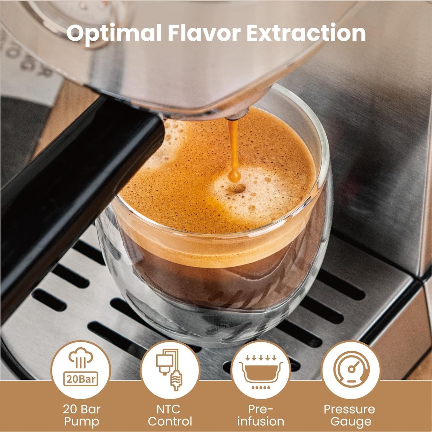 Gevi Máquinas de café expreso semiautomáticas de 20 bares, máquina de espresso profesional con espumador de leche