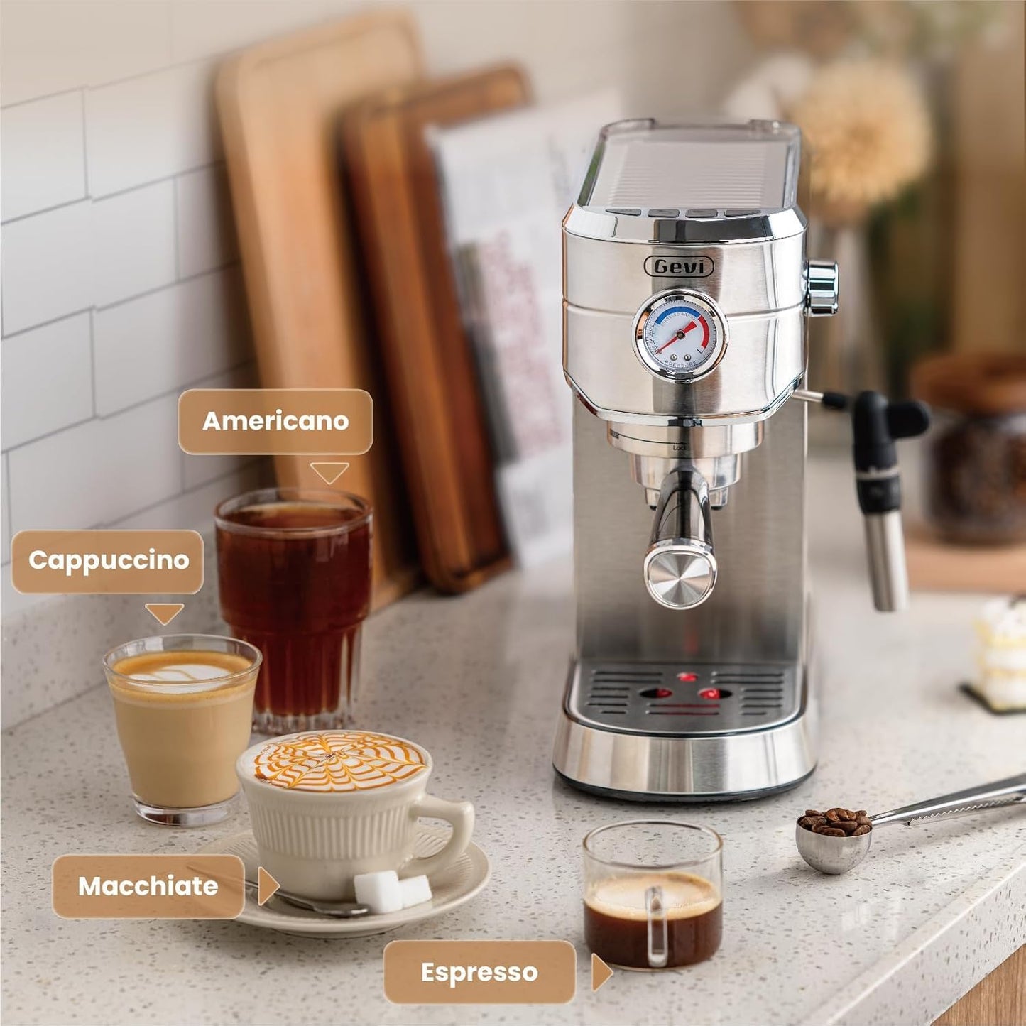 Gevi Máquinas de café expreso semiautomáticas de 20 bares, máquina de espresso profesional con espumador de leche