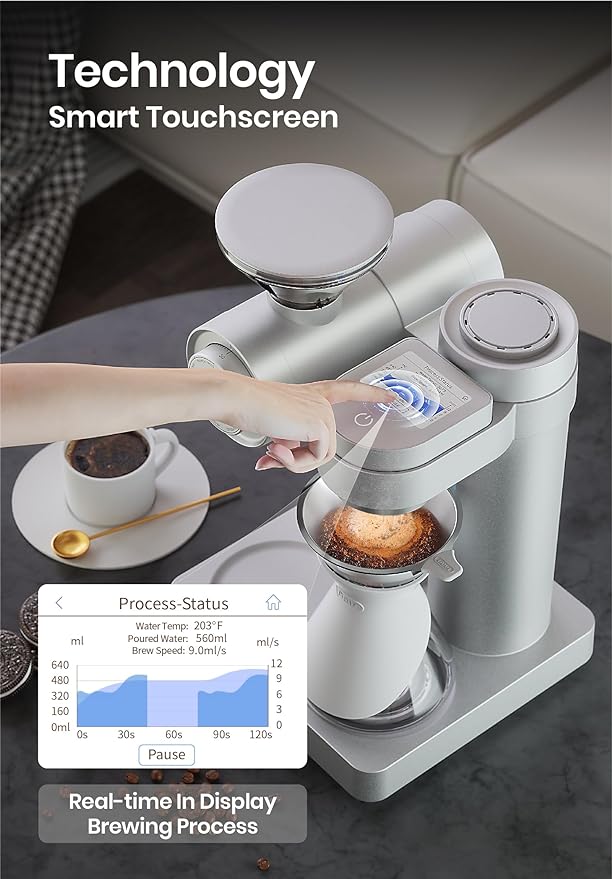 Gevi Máquina de café inteligente 4 en 1, cafetera de calentamiento rápido con molinillo integrado, ajuste de molienda de 51 pasos, modo barista automático, recetas personalizadas