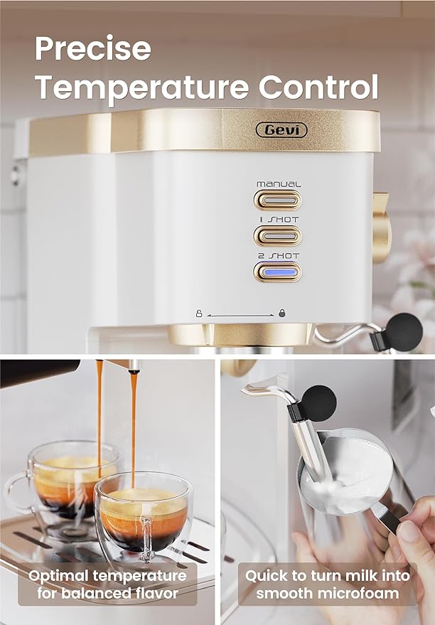Gevi Máquinas de espresso, máquina de capuchino de alta presión de 20 bar con varita de vapor, máquina de café expreso con espumador de leche para expreso, café expreso de cuppuccino, máquina de café, color rose champagne
