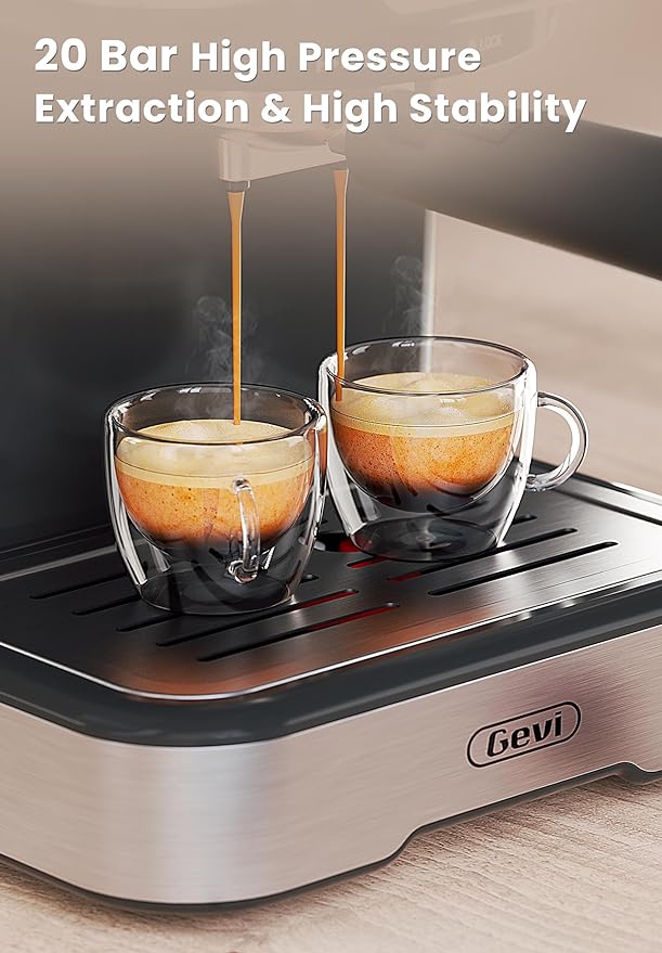 Gevi Máquina de café expreso, máquina de café expreso con espumador de leche, máquina compacta de espresso súper automáticas para el hogar con tanque de agua extraíble de 34 onzas para capuchino, café