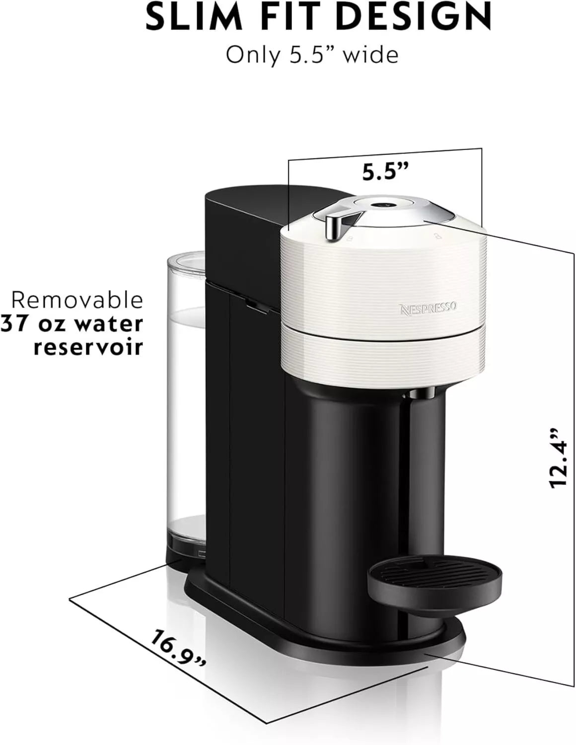 Nespresso Vertuo Next – Cafetera para Café y Expreso De'Longhi (Blanca)
